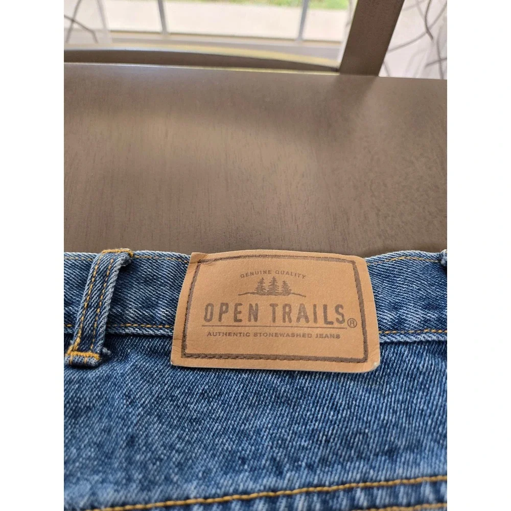 Open Trails Mens Stonewashed Jeans Blue Straight Leg 100% Cotton 42x32